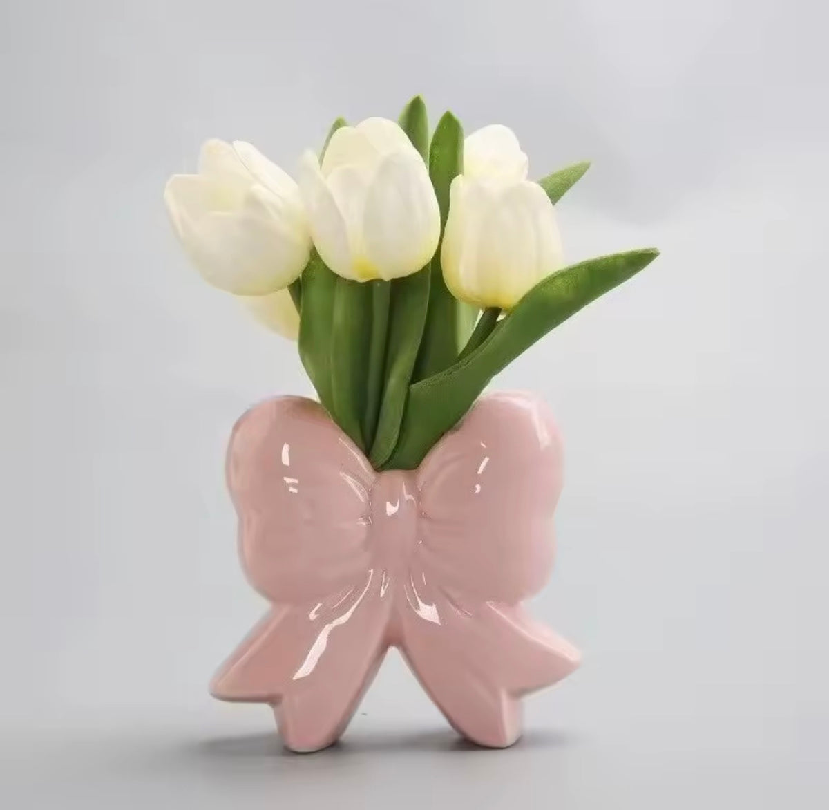 🎀 Blush Bow & Bloom Decorative Vase