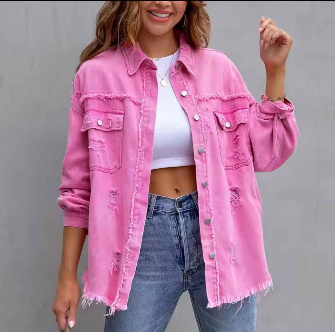 Denim pink loose shirt