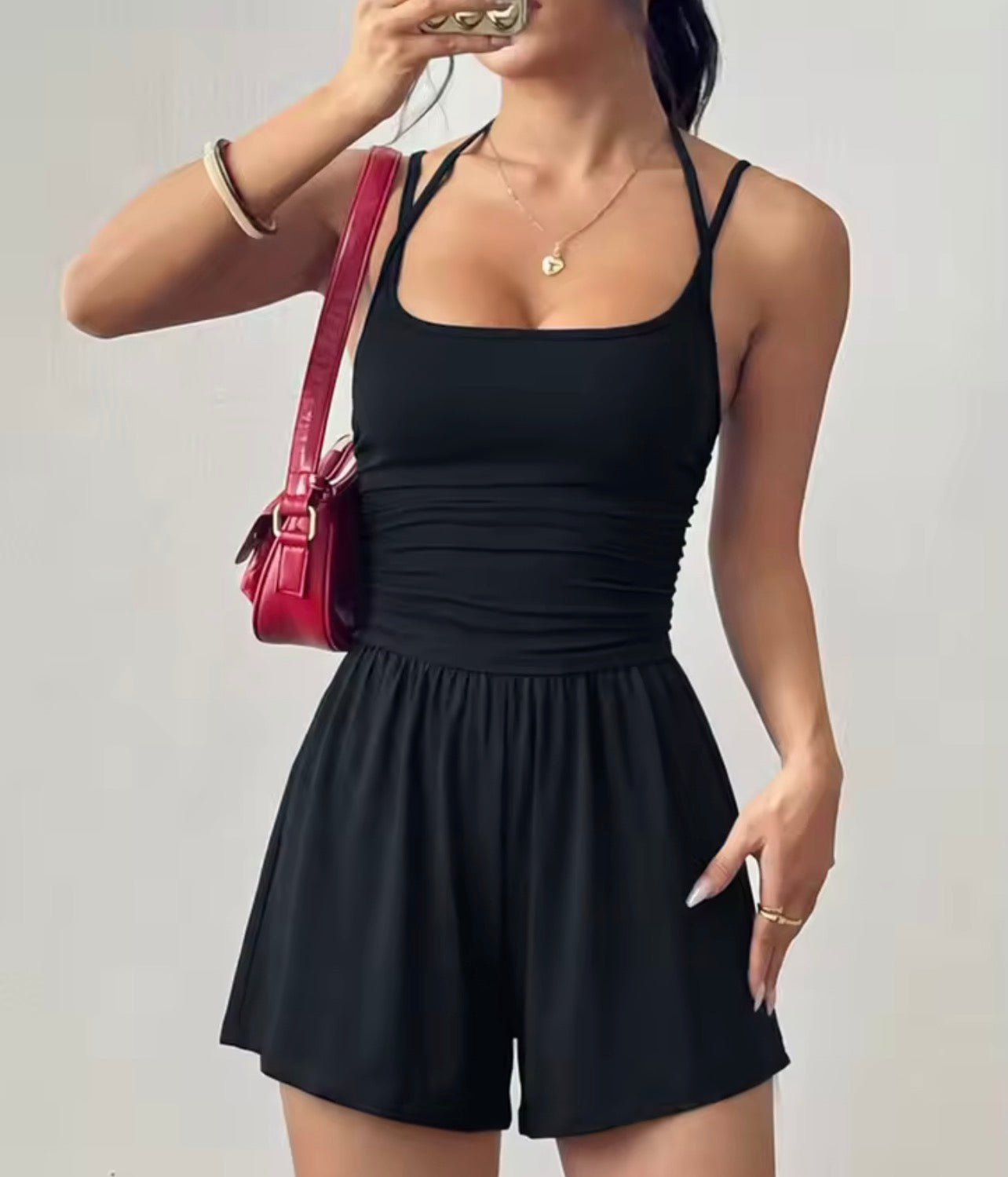 Pure colour strapless romper