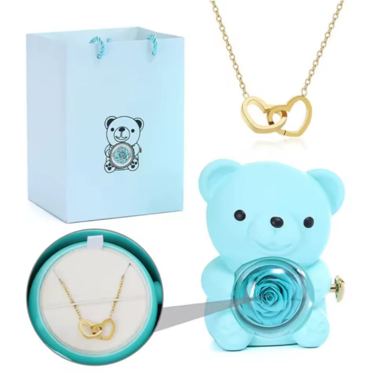 Teddy bear gift box with necklace