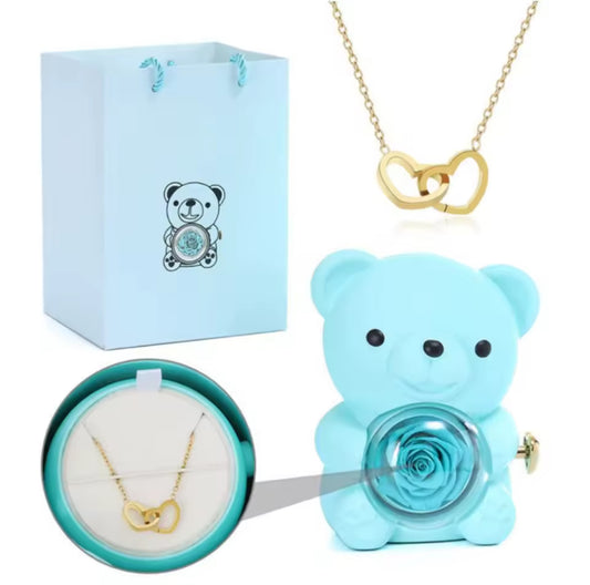 Teddy bear gift box with necklace