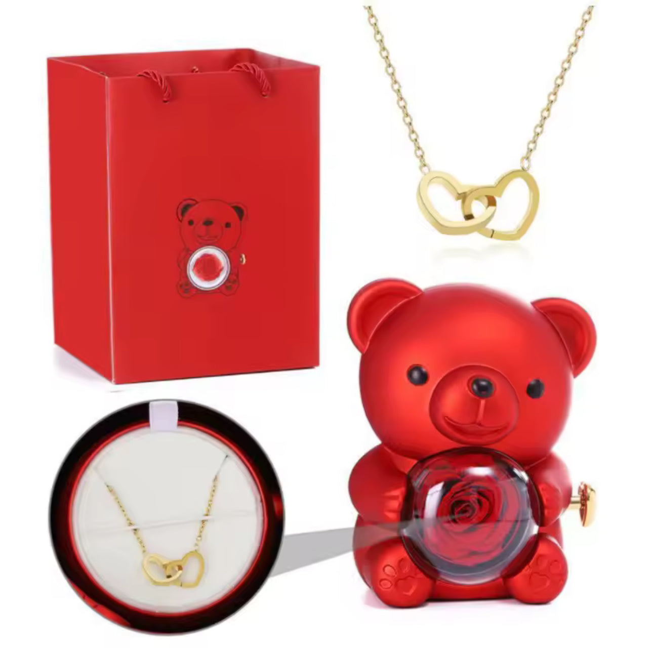 Teddy bear gift box with necklace
