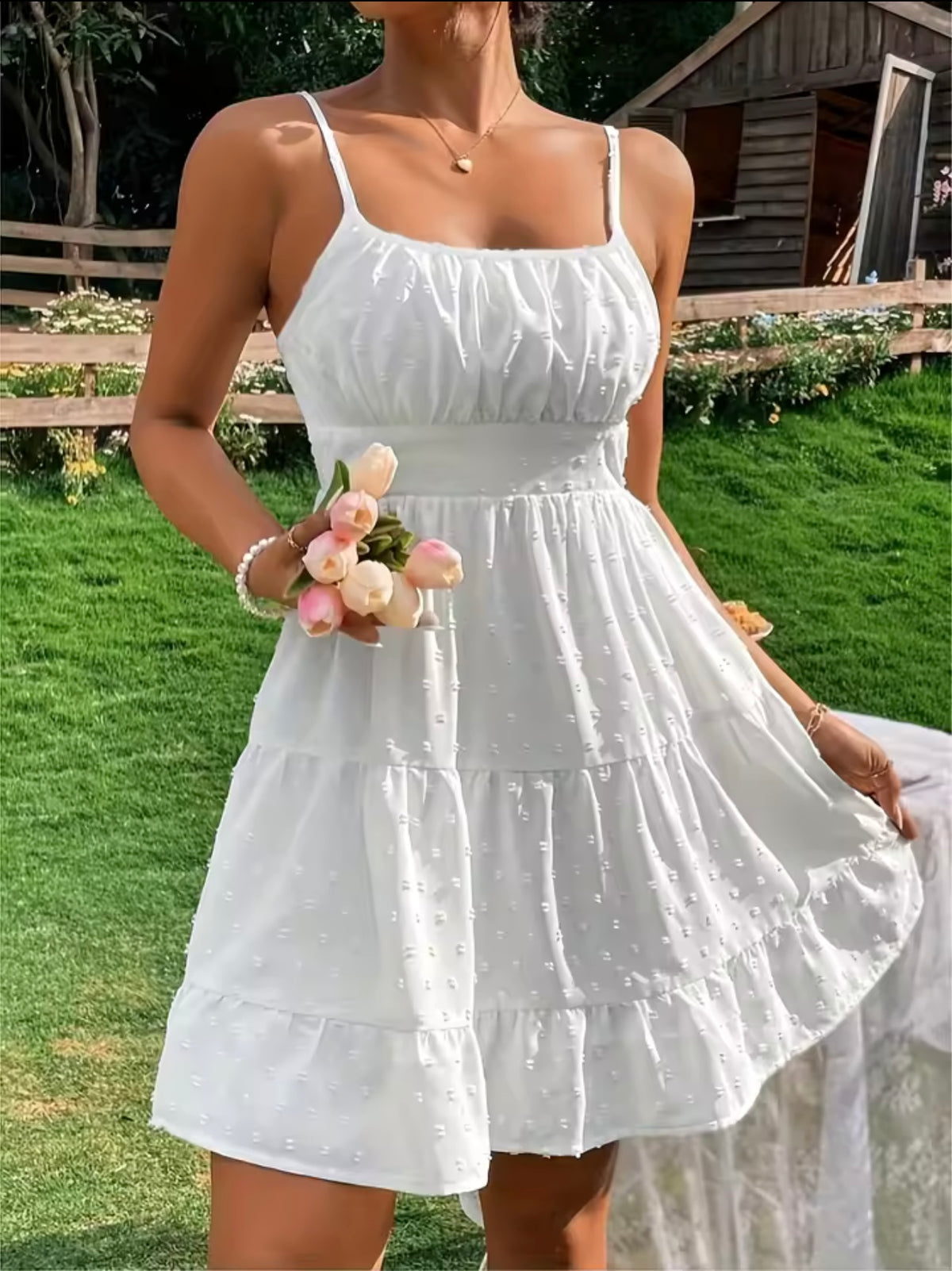 Mini dress with ruffled waist