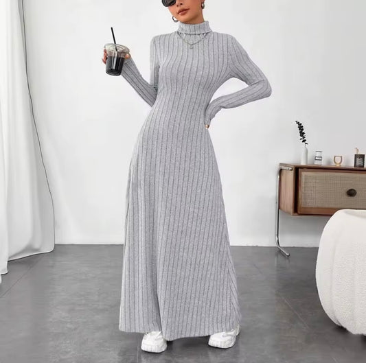 Knitted long sleeve winter turtleneck dress