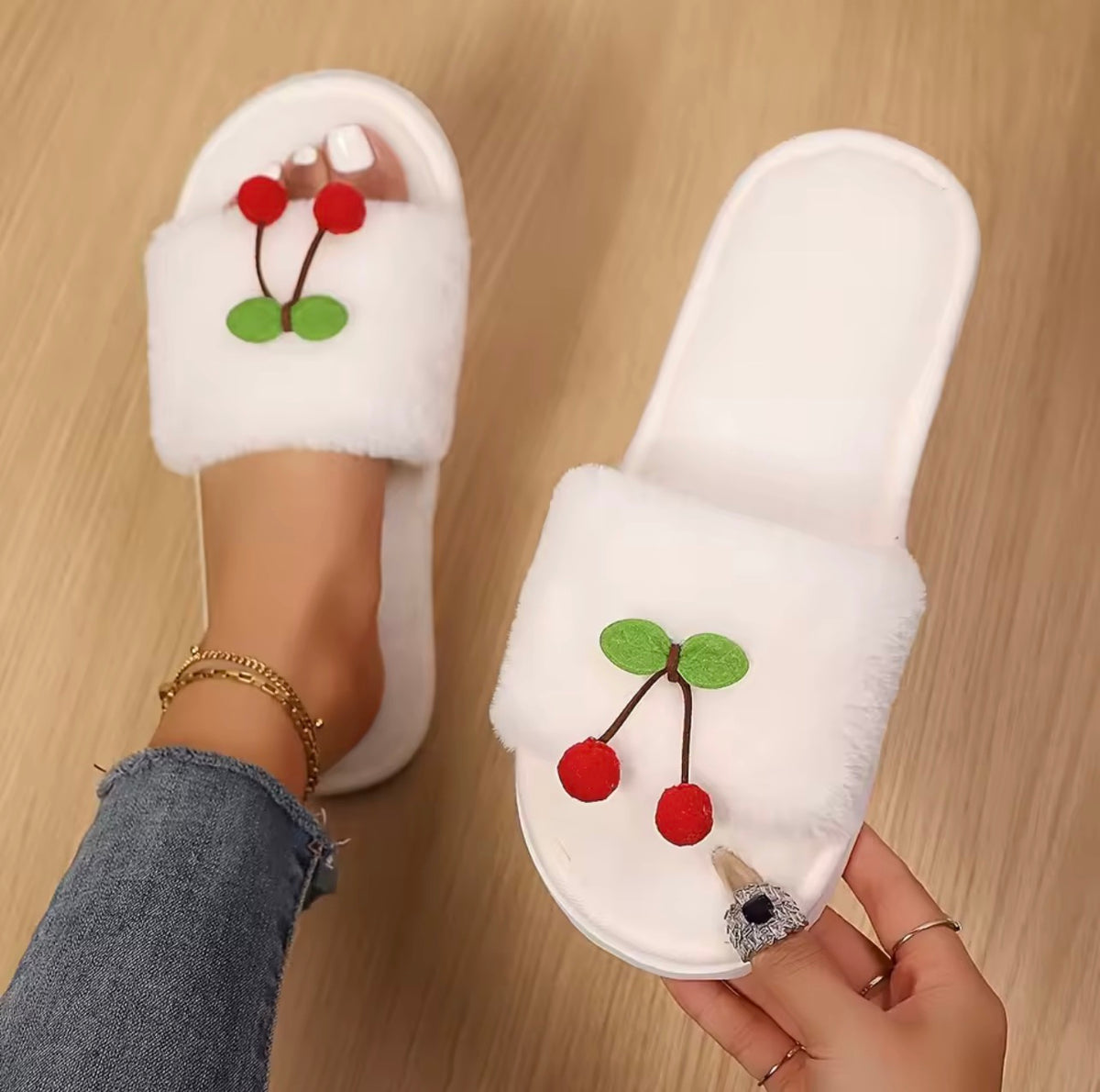 Cherry Kiss Fluffy Slippers 🩷🍒
