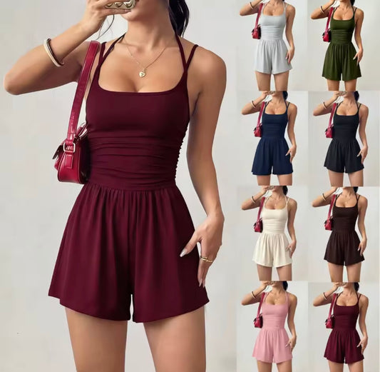 Pure colour strapless romper