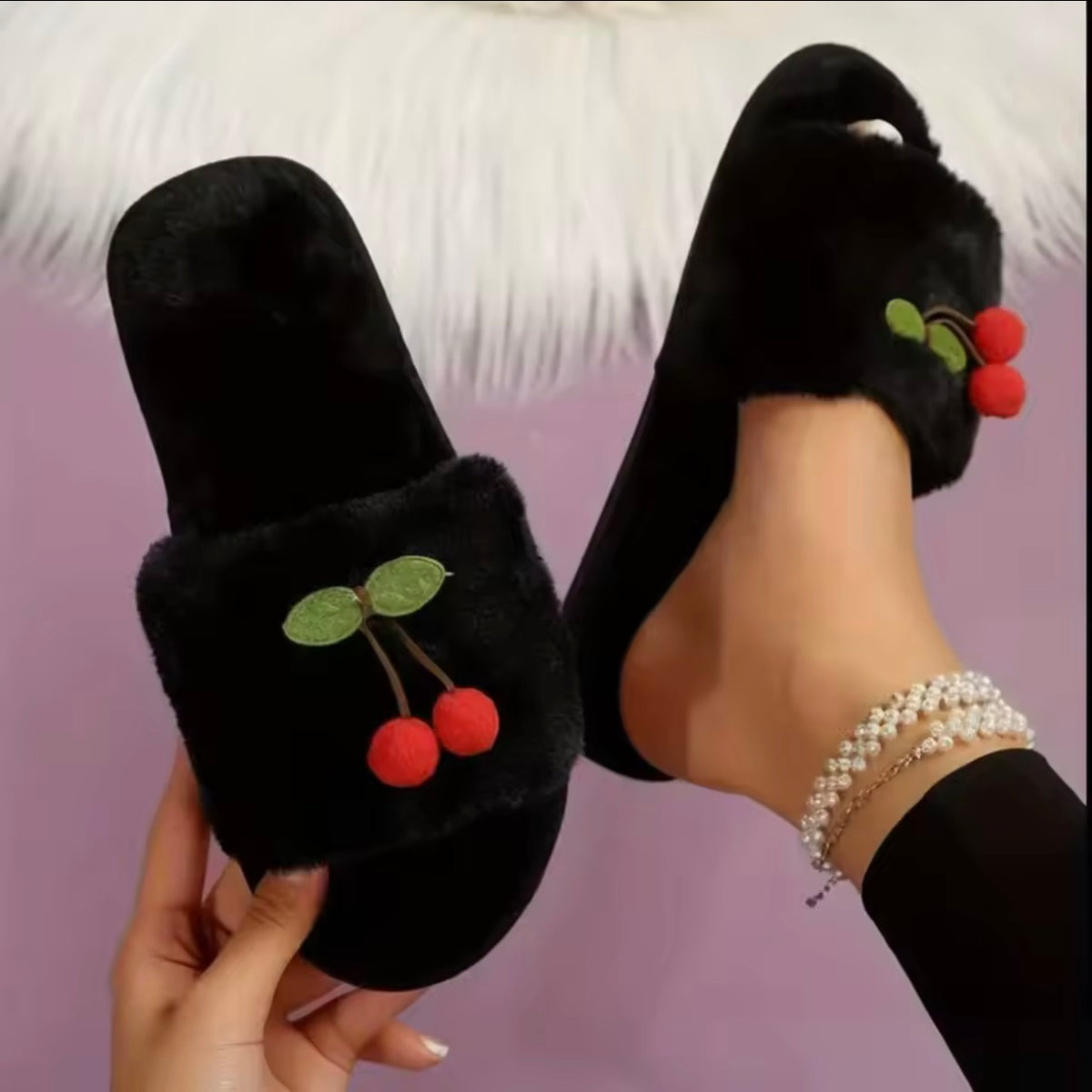 Cherry Kiss Fluffy Slippers 🩷🍒