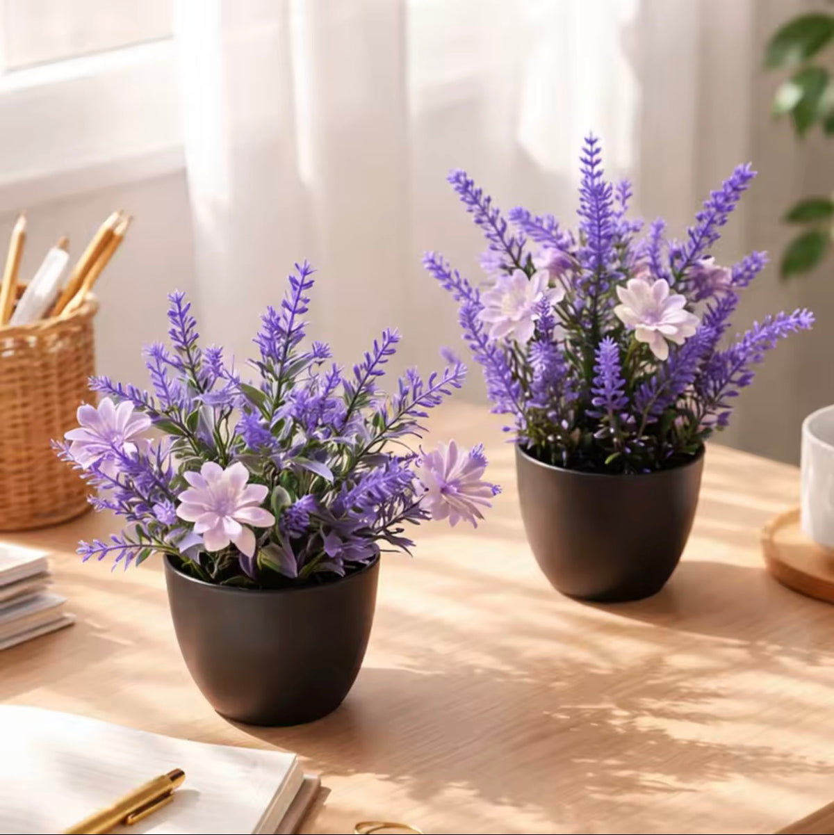 💜🌸 Lavender Bliss Artificial Floral Potted Plant – Purple Daisy & Lavender Arrangement ✨