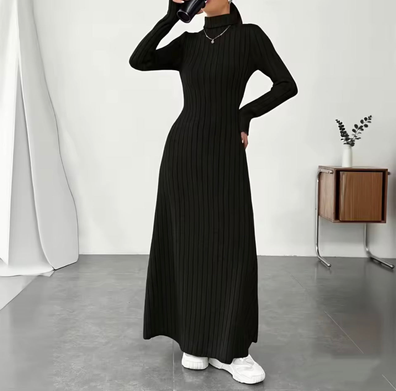 Knitted long sleeve winter turtleneck dress
