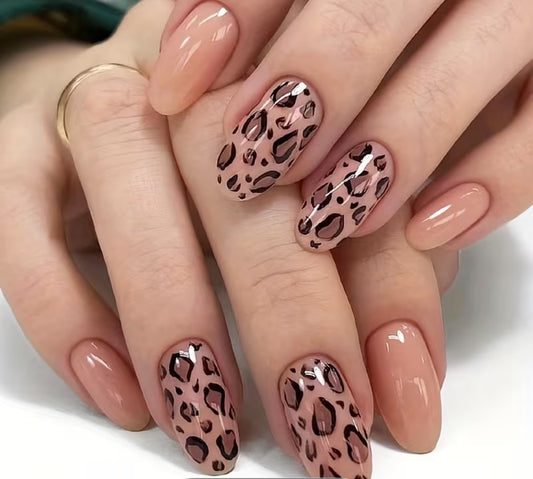 Almond shaped leopard print press on nails
