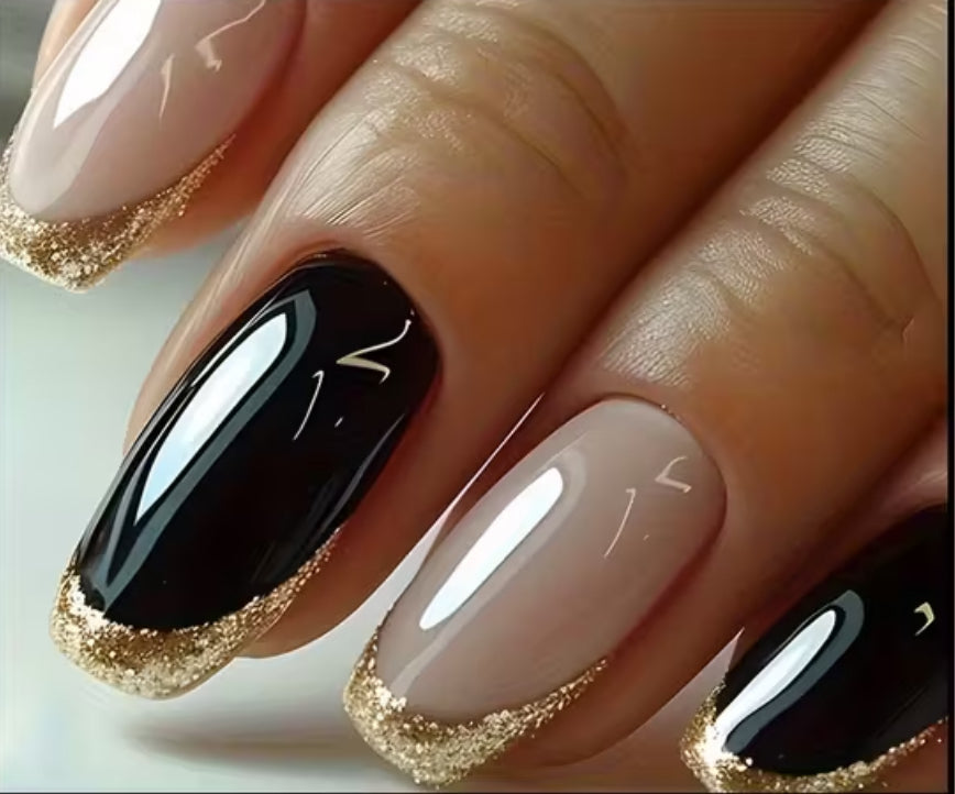Black and gold press on nails