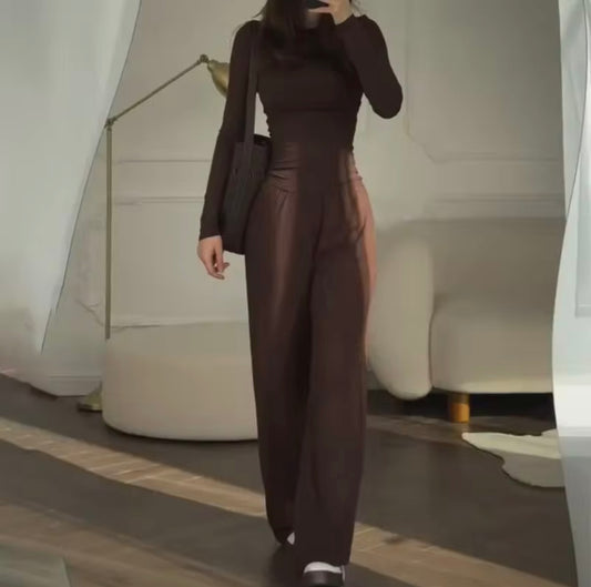 Chocolate Wide-Leg Trouser Set