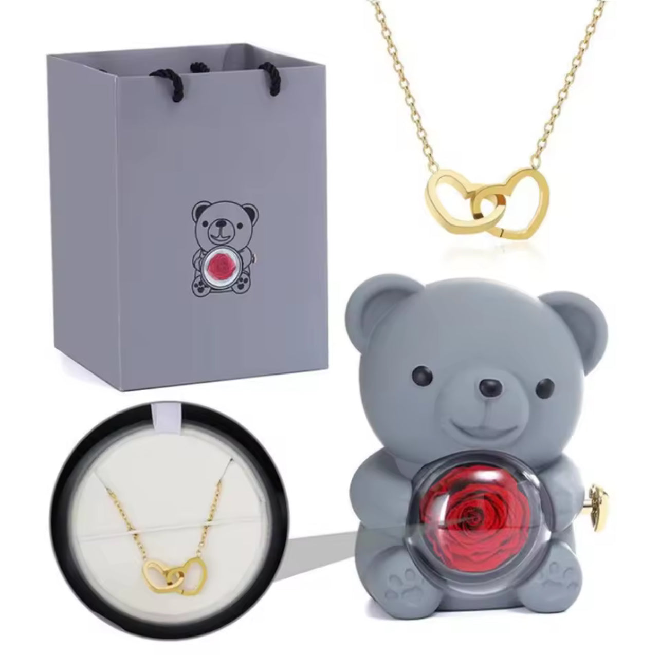 Teddy bear gift box with necklace