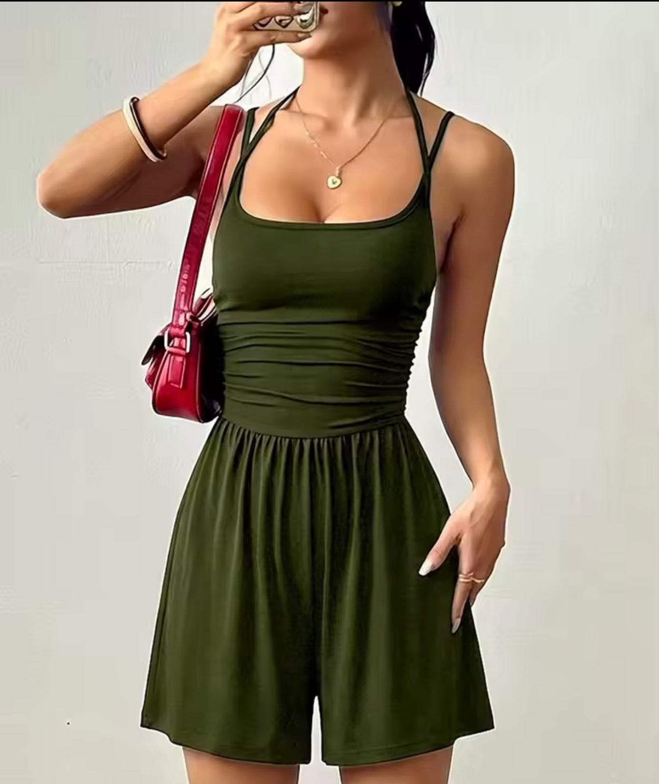 Pure colour strapless romper
