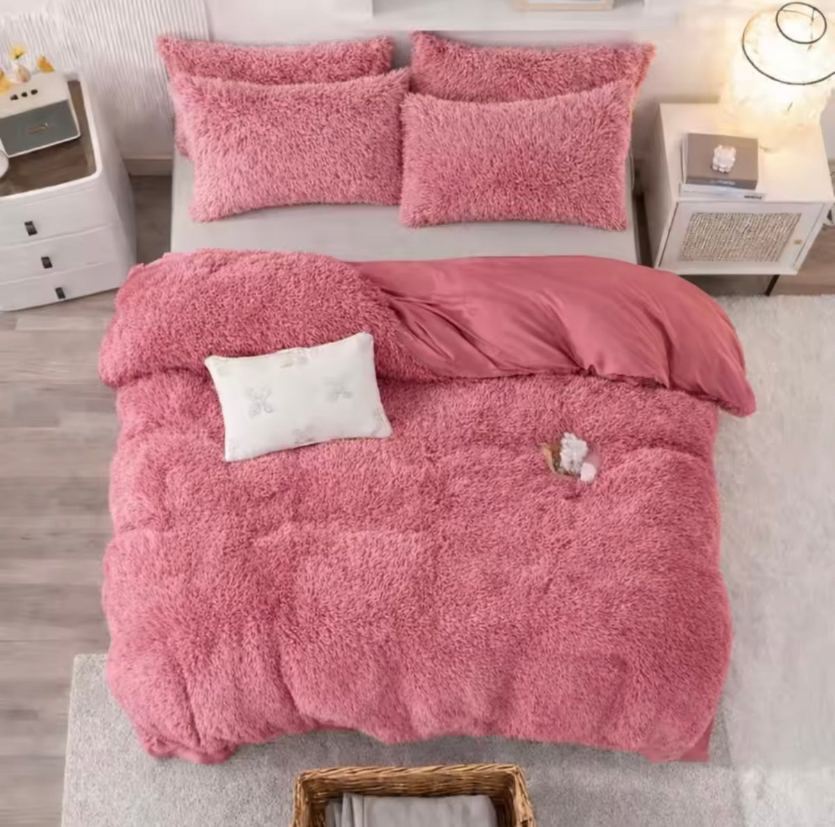 🩷✨ Blush Cloud Luxury Fluffy Bedding Set ☁️�