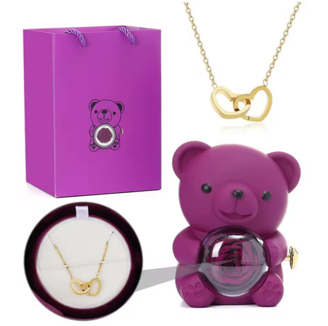 Teddy bear gift box with necklace