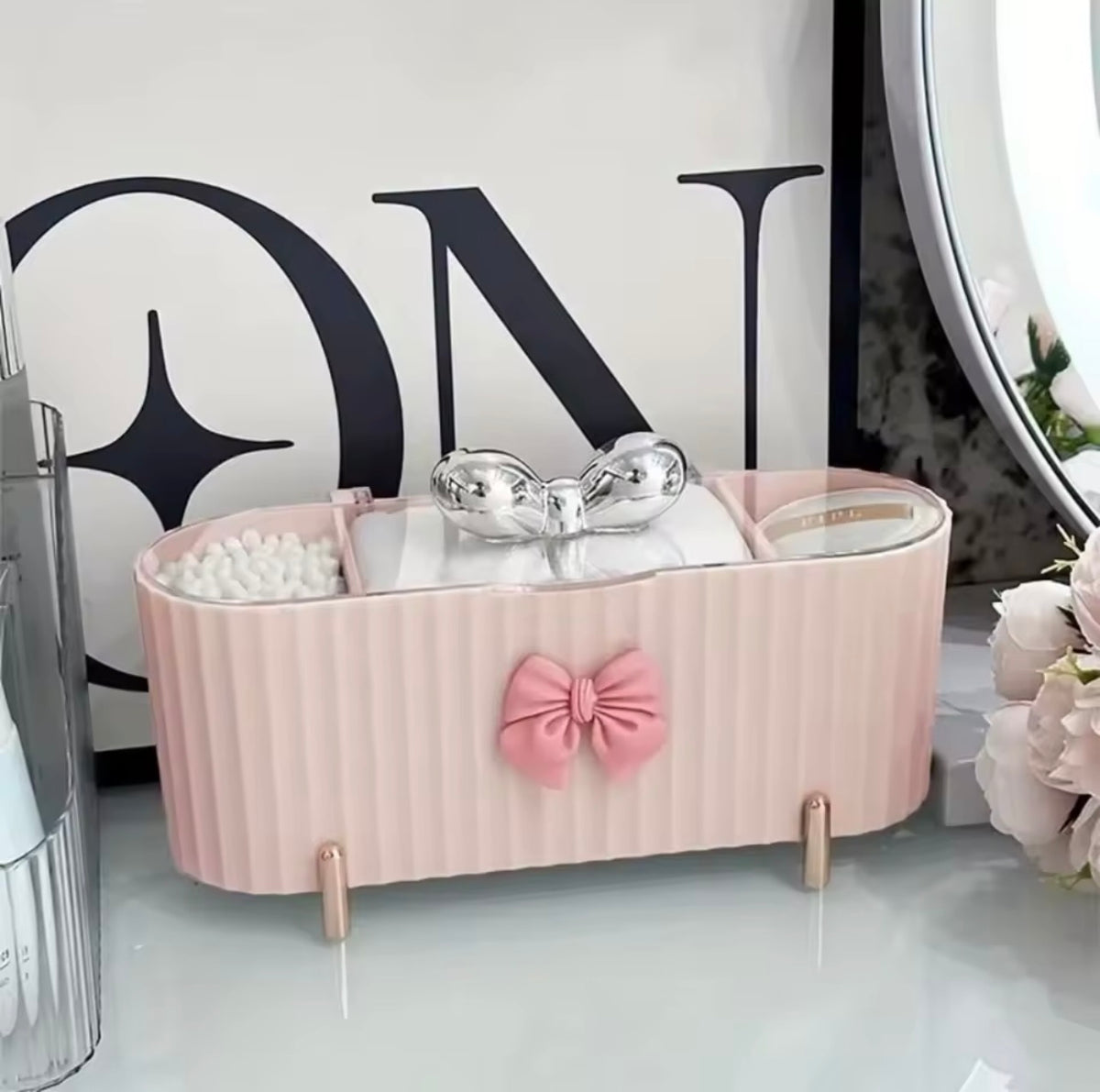 🎀🩷 Pretty in Pink Bow Luxe Vanity & Makeup Organiser ✨