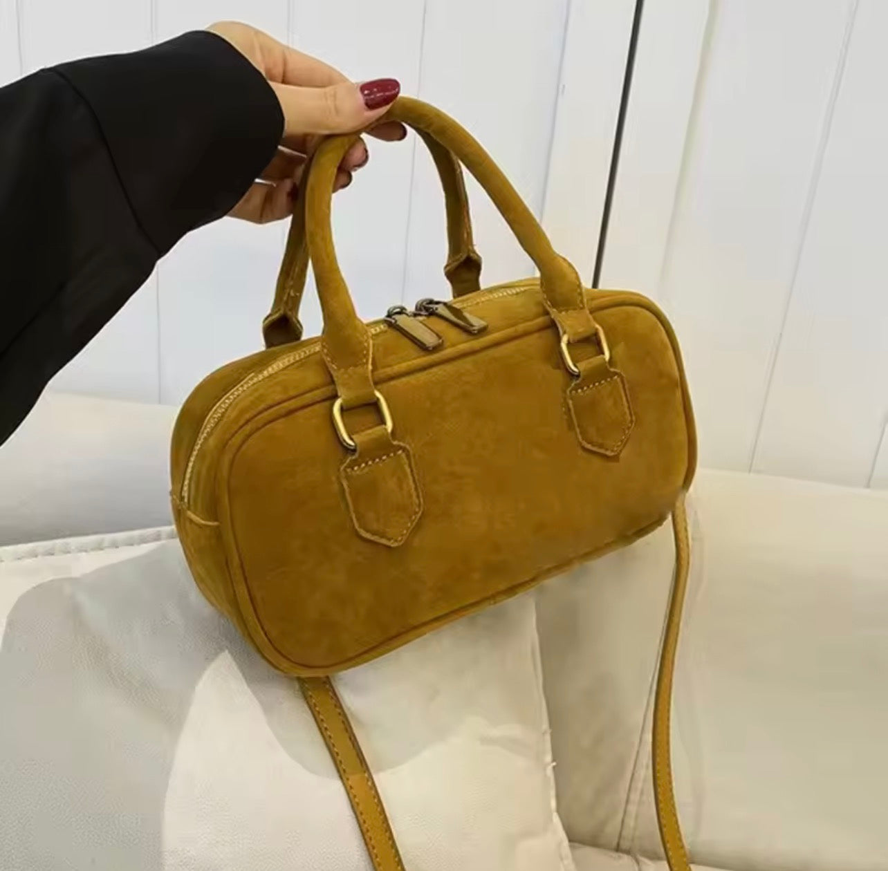 Mustard suede handbag