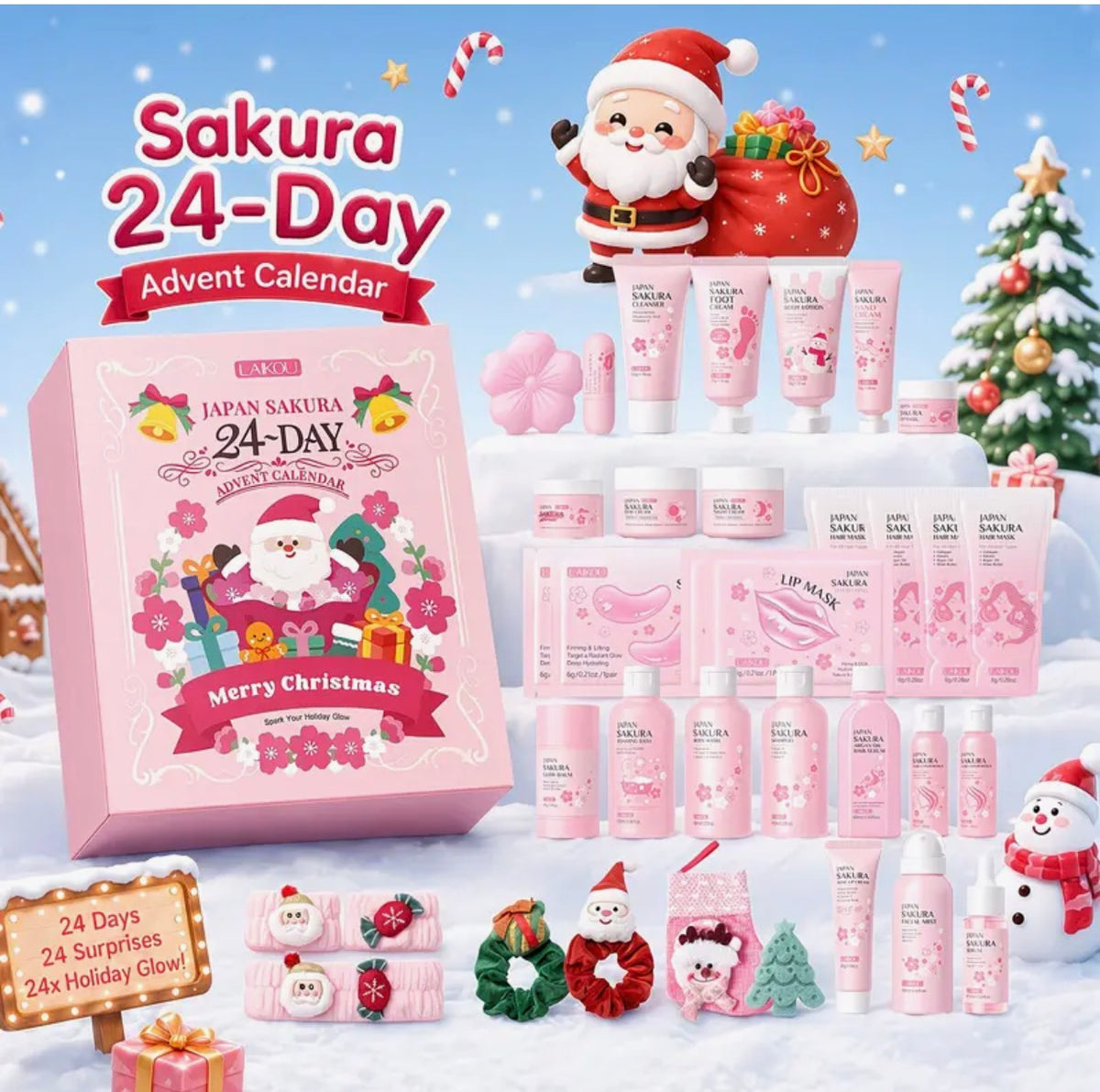 🌸🩷 Sakura Christmas Glow – 24 Day Skincare Advent Calendar 🎄✨