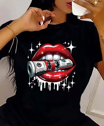 Lips and dollar design T-shirt