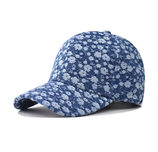 Denim with printed flowers cap