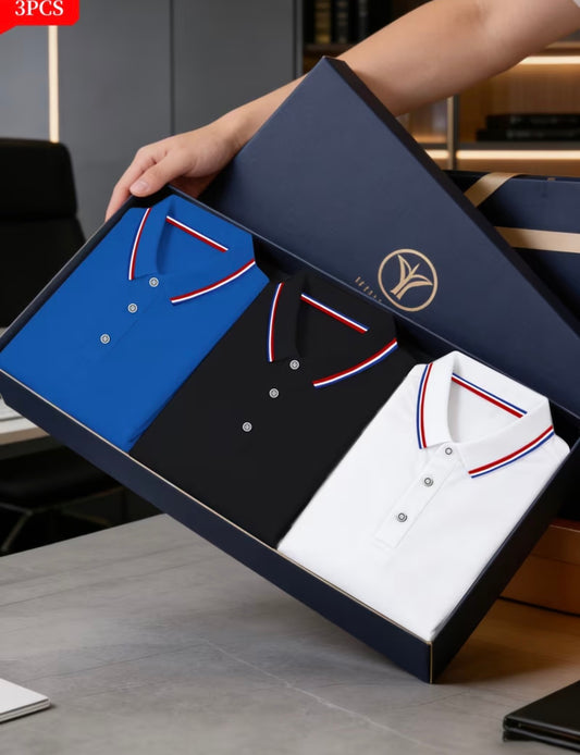 The Gentleman's Luxe 3-Piece Polo Shirt Gift Set – Blue, Black & White
