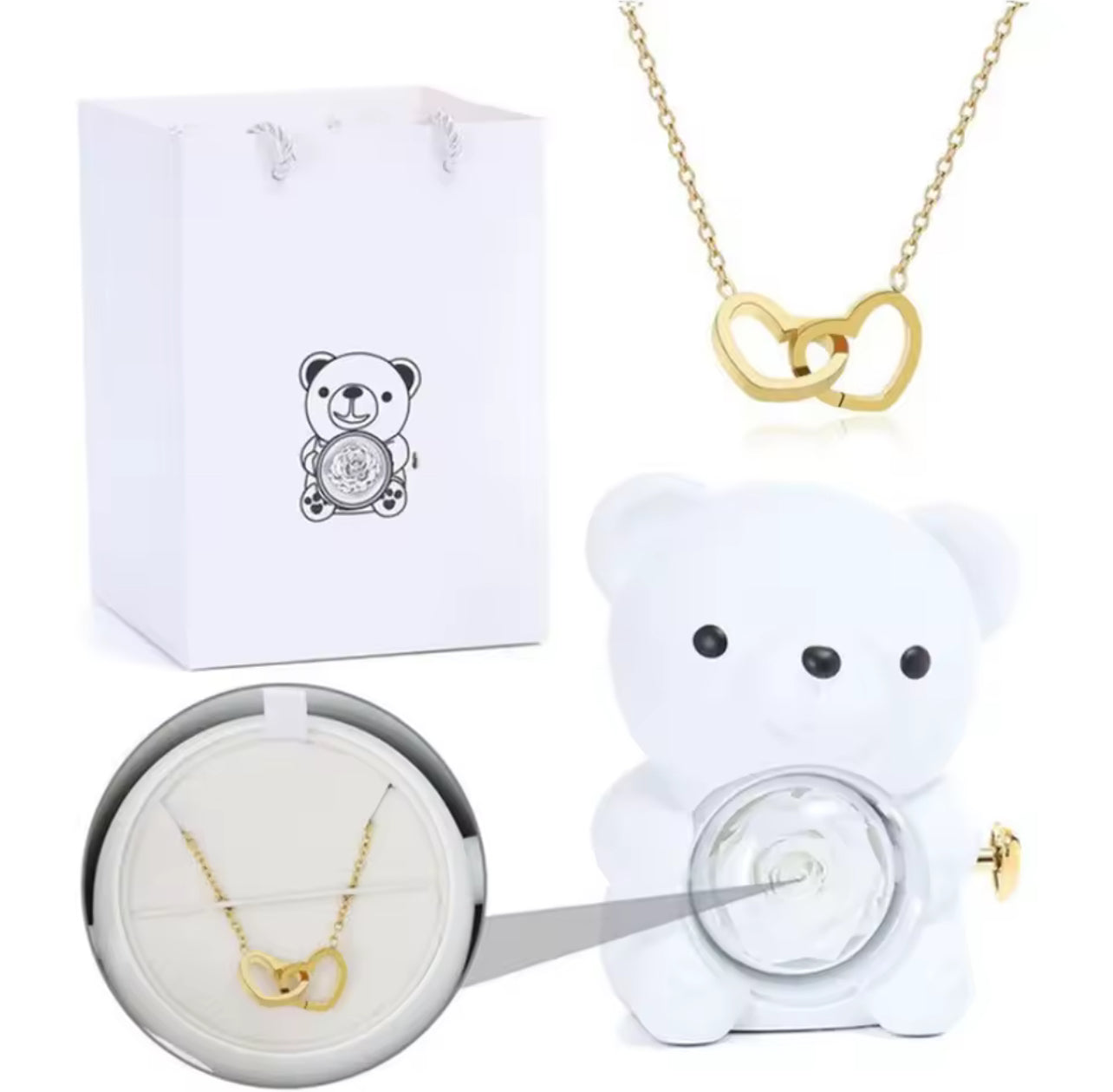 Teddy bear gift box with necklace