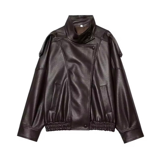Chocolate Faux-Leather Jacket