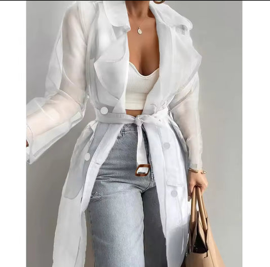 Transparent trench coat with belt