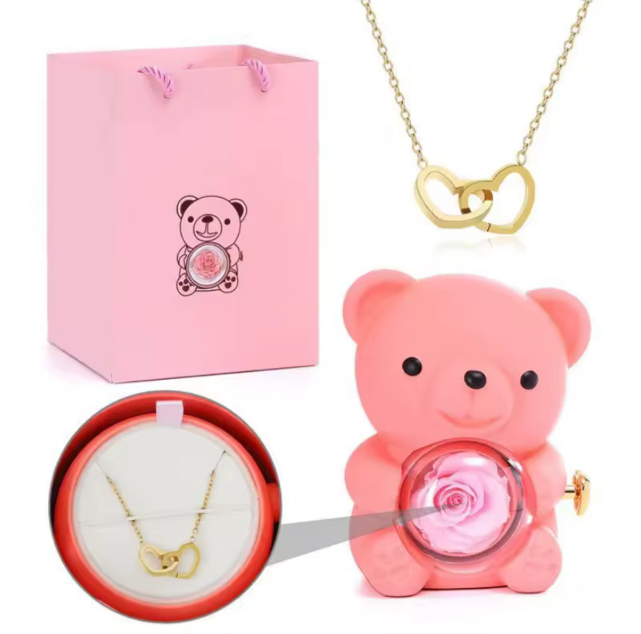 Teddy bear gift box with necklace