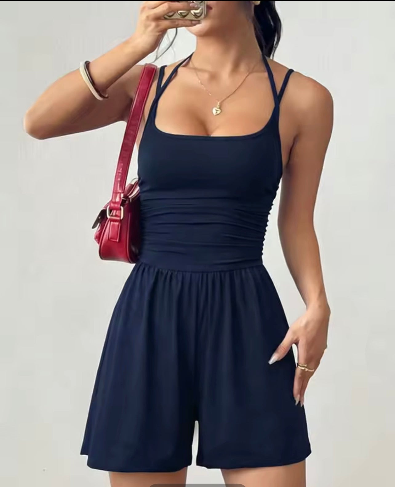 Pure colour strapless romper