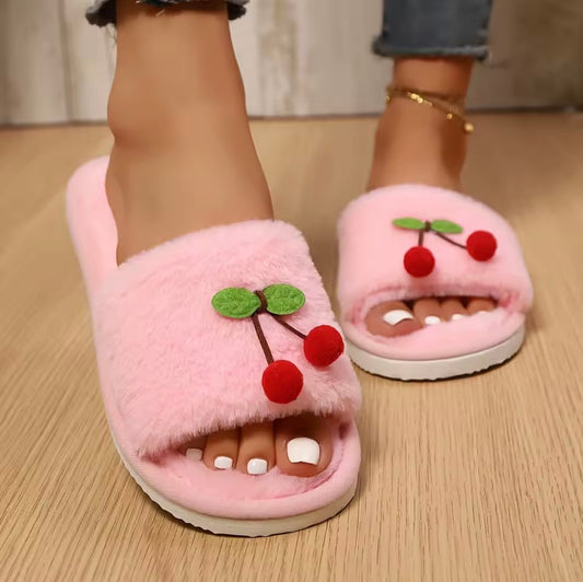 Cherry Kiss Fluffy Slippers 🩷🍒