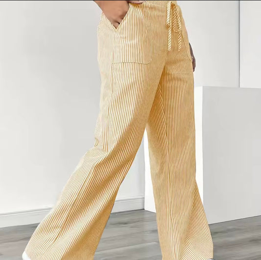 Wide leg stripped long trousers