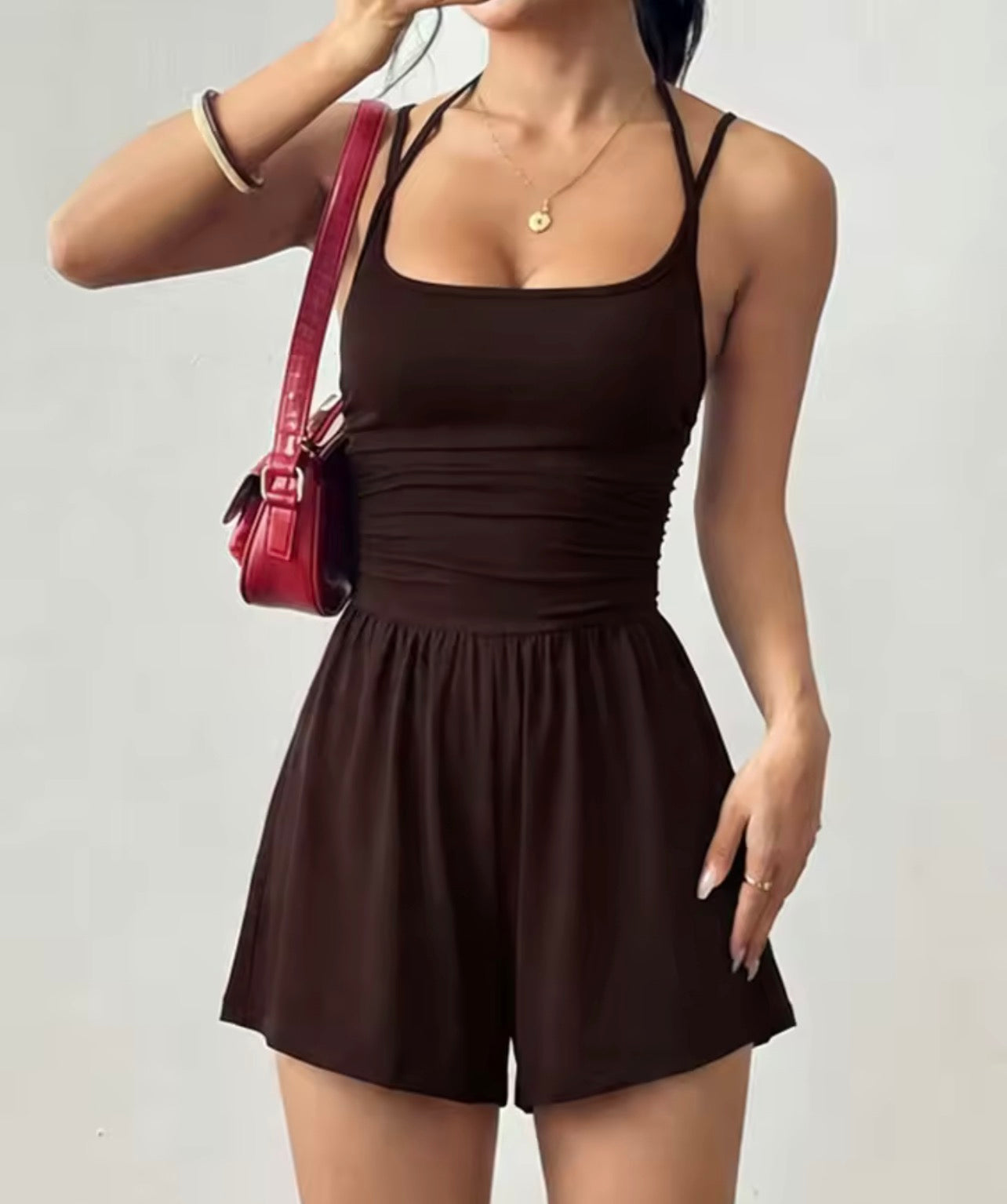 Pure colour strapless romper