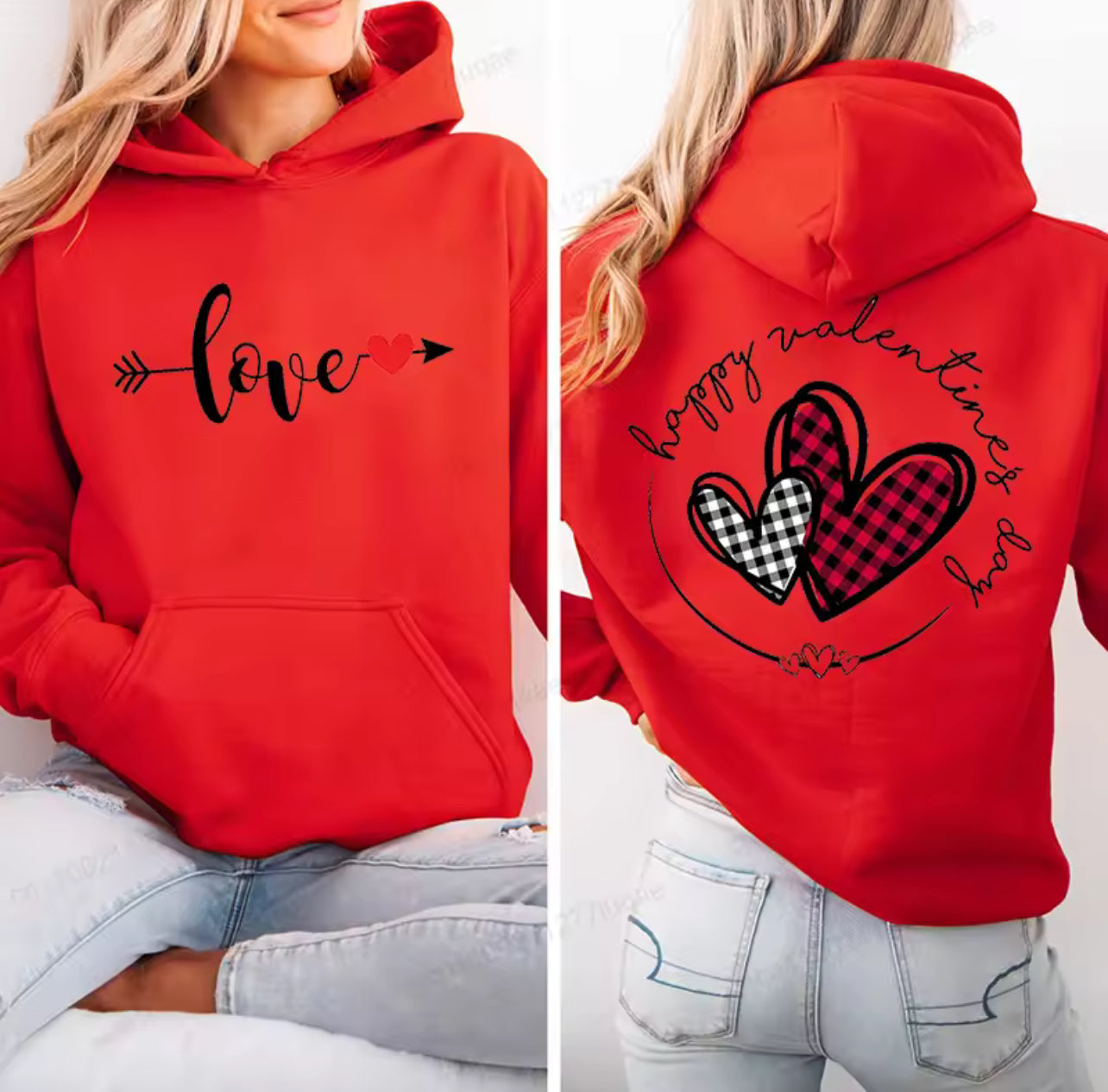 Valentine’s Day hoodies with cute heart printed on the back *pre order*