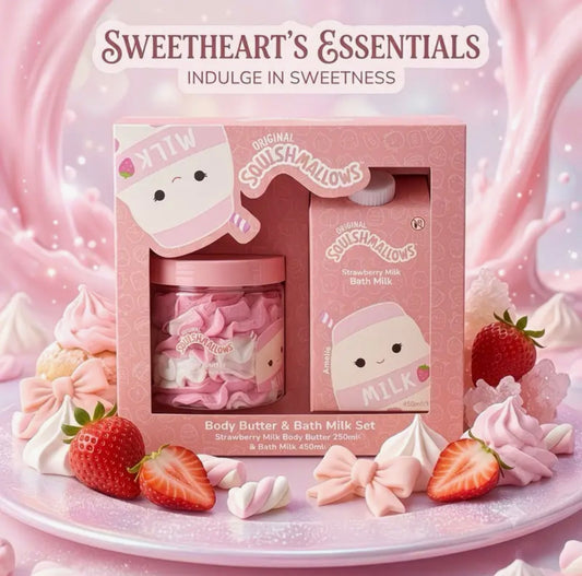🍓💕 Strawberry Marshmallow Dreams – 2-Piece Body Butter & Bath Milk Gift Set