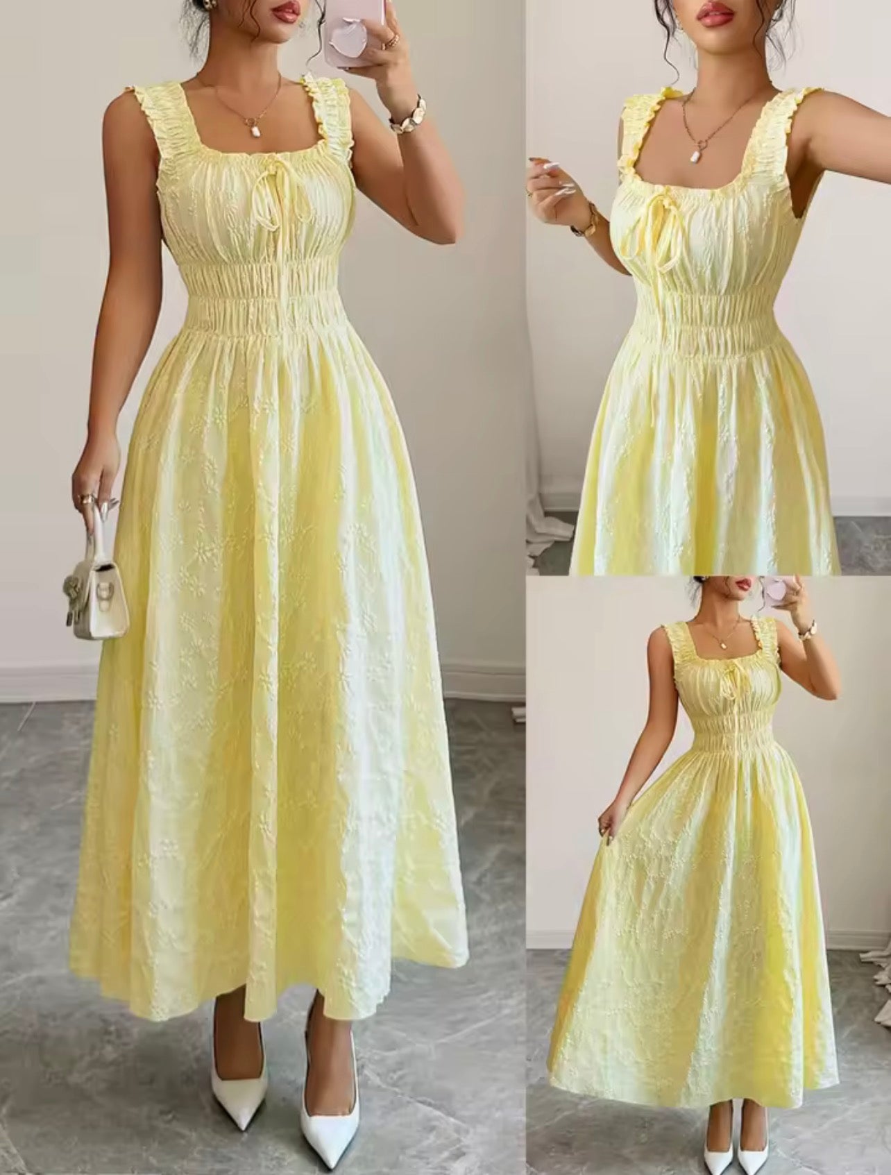 Chic yellow smocked dress