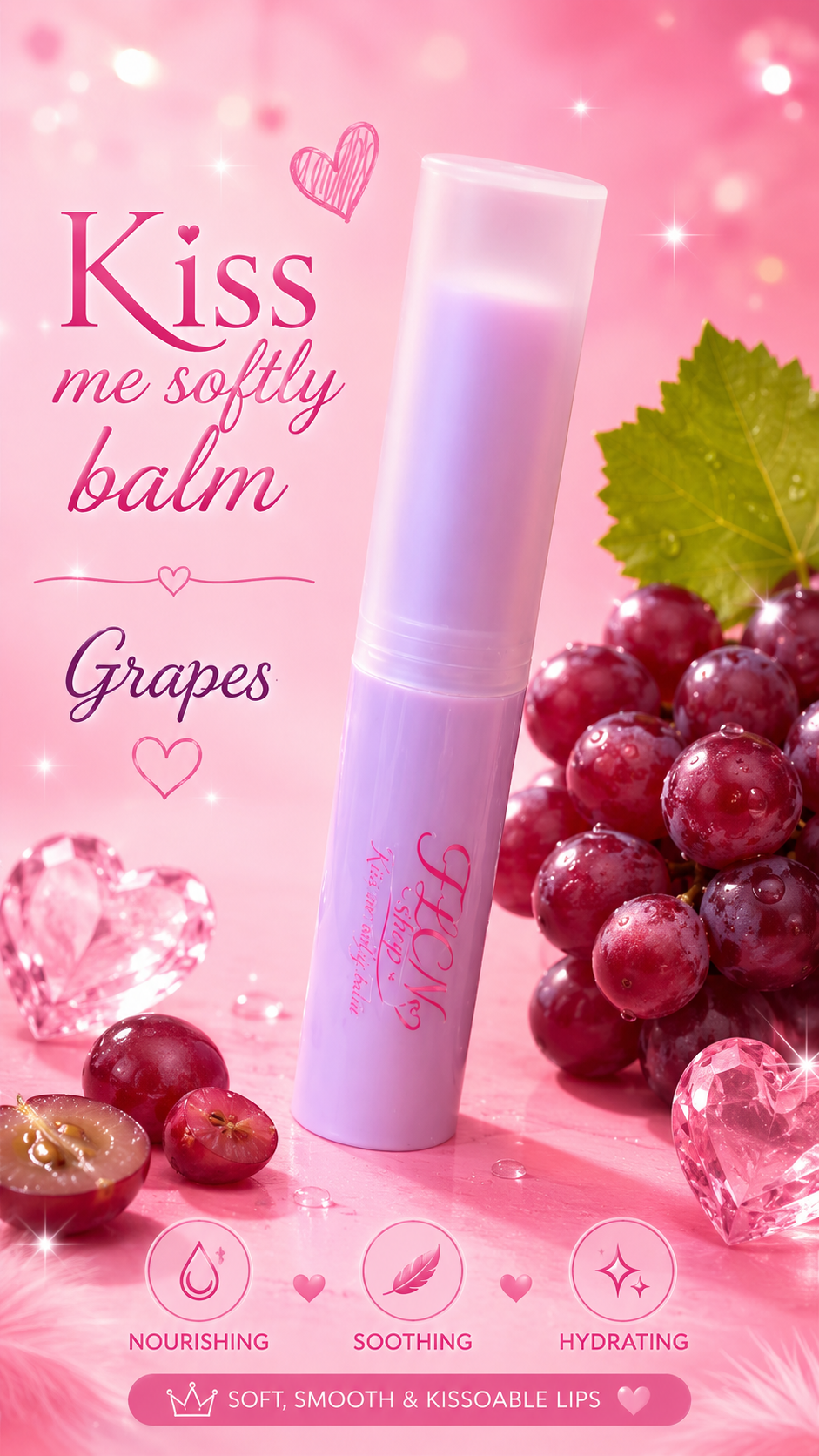 Kiss Me Softly Lip Balm – Strawberry, Coconut & Grape | FLCN Shop