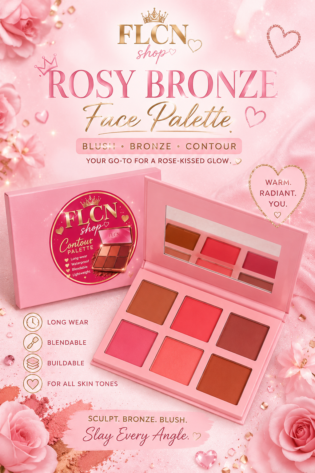 FLCN Face Palette – Blush, Bronzer, Contour & Highlighter | 6 Shades
