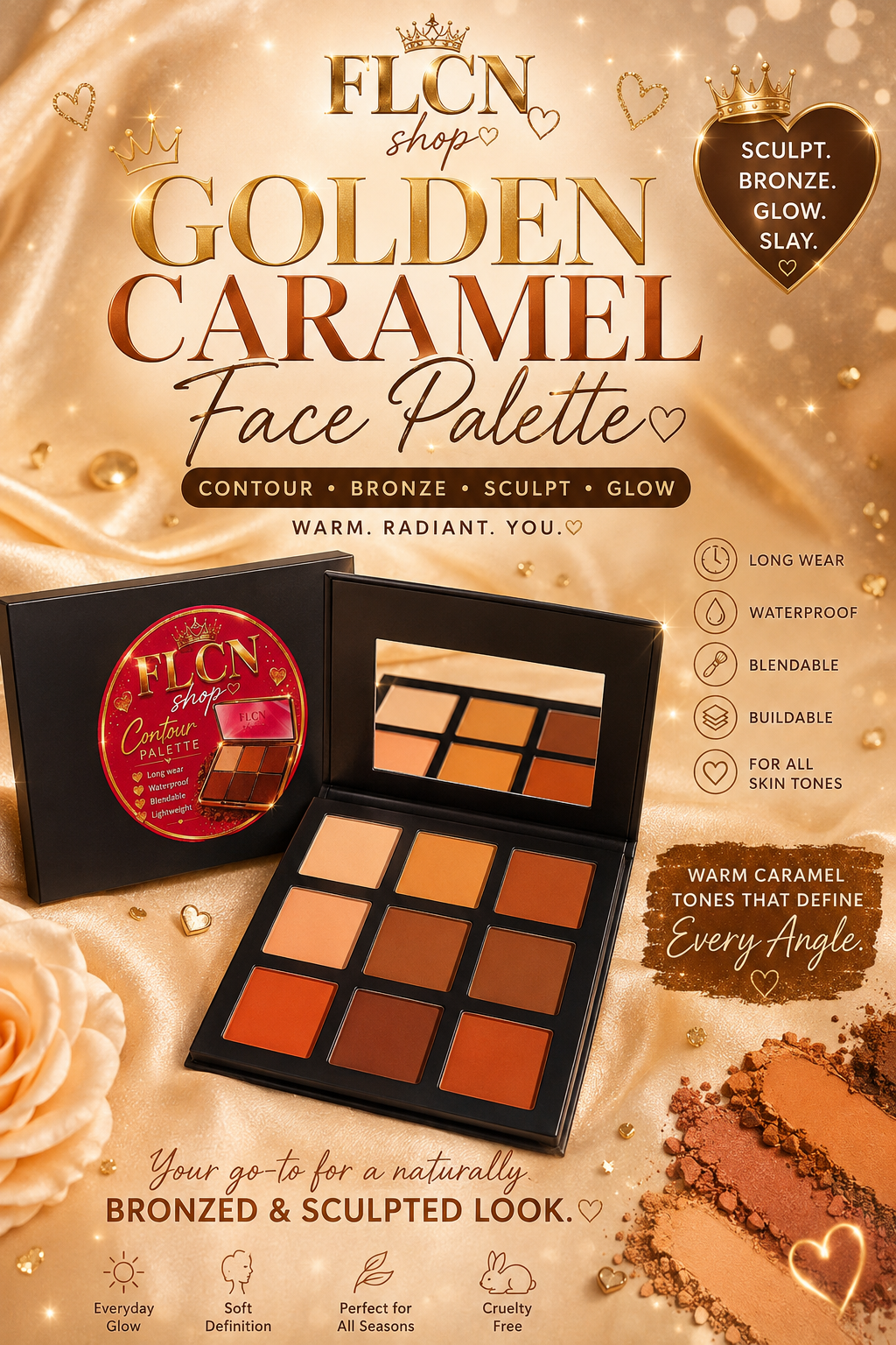 FLCN Face Palette – Blush, Bronzer, Contour & Highlighter | 6 Shades