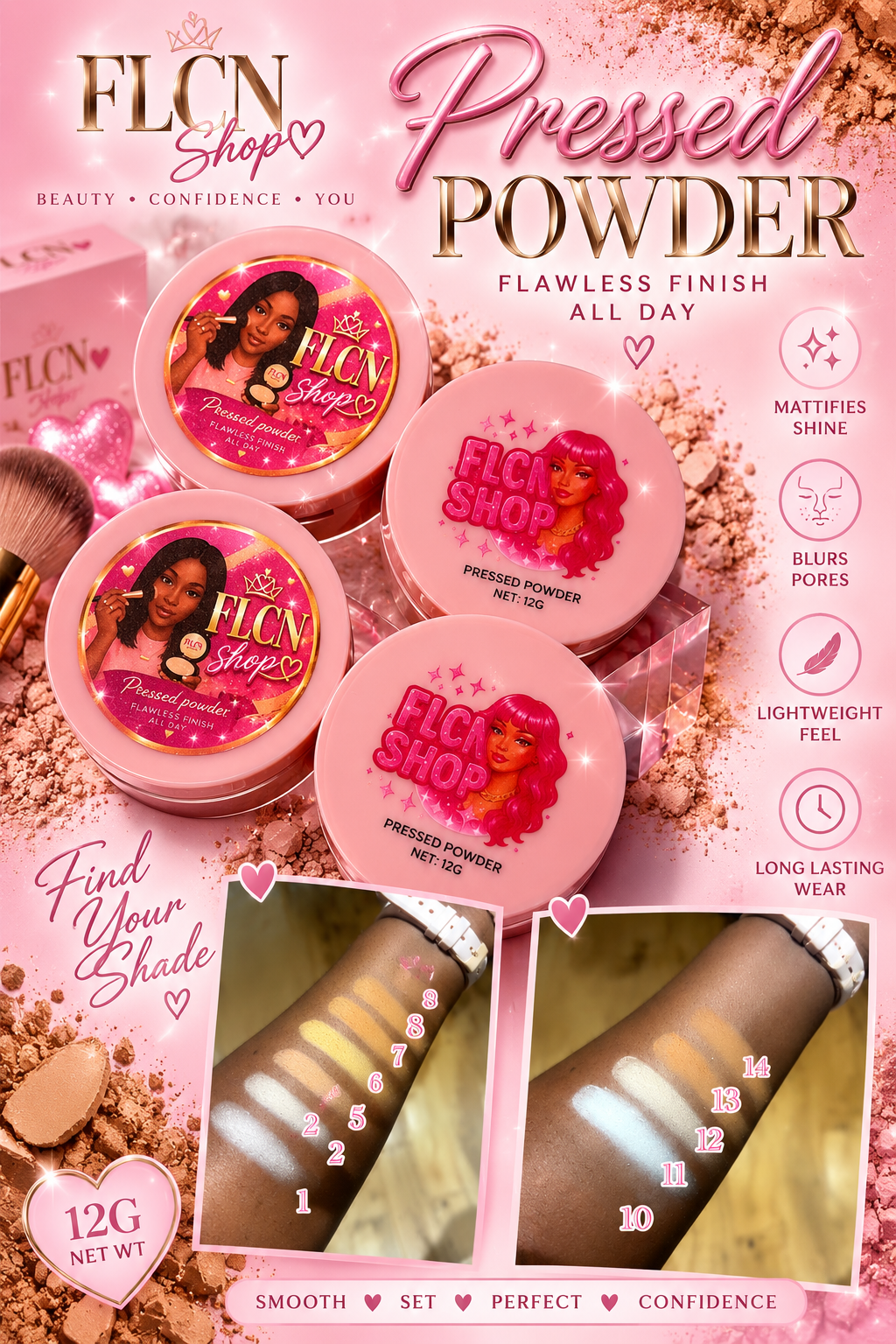 FLCN Shop Pressed Powder – Flawless Matte Finish | 14 Shades