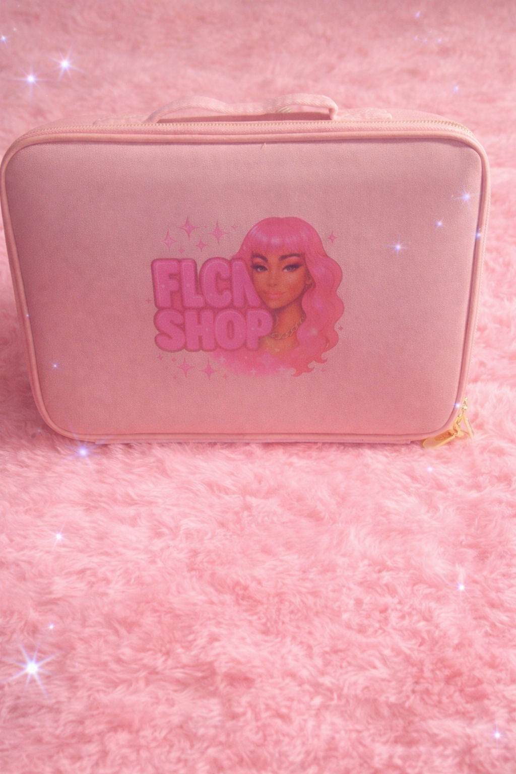 FLCN Shop Extra Large Make Up Bag in Pink with Stylish Logo Design for Organized Beauty Essentials