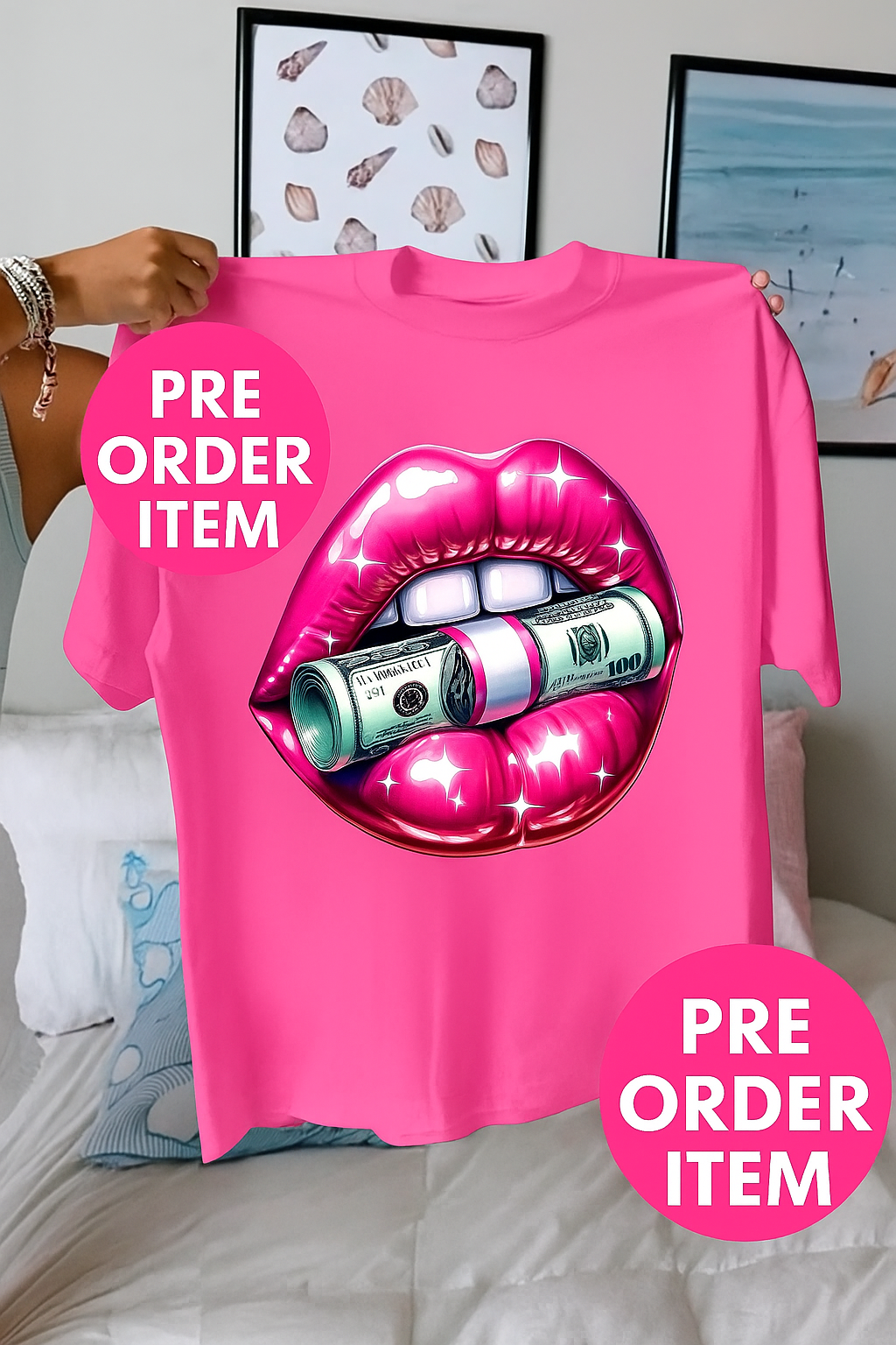 Lips and dollar design T-shirt