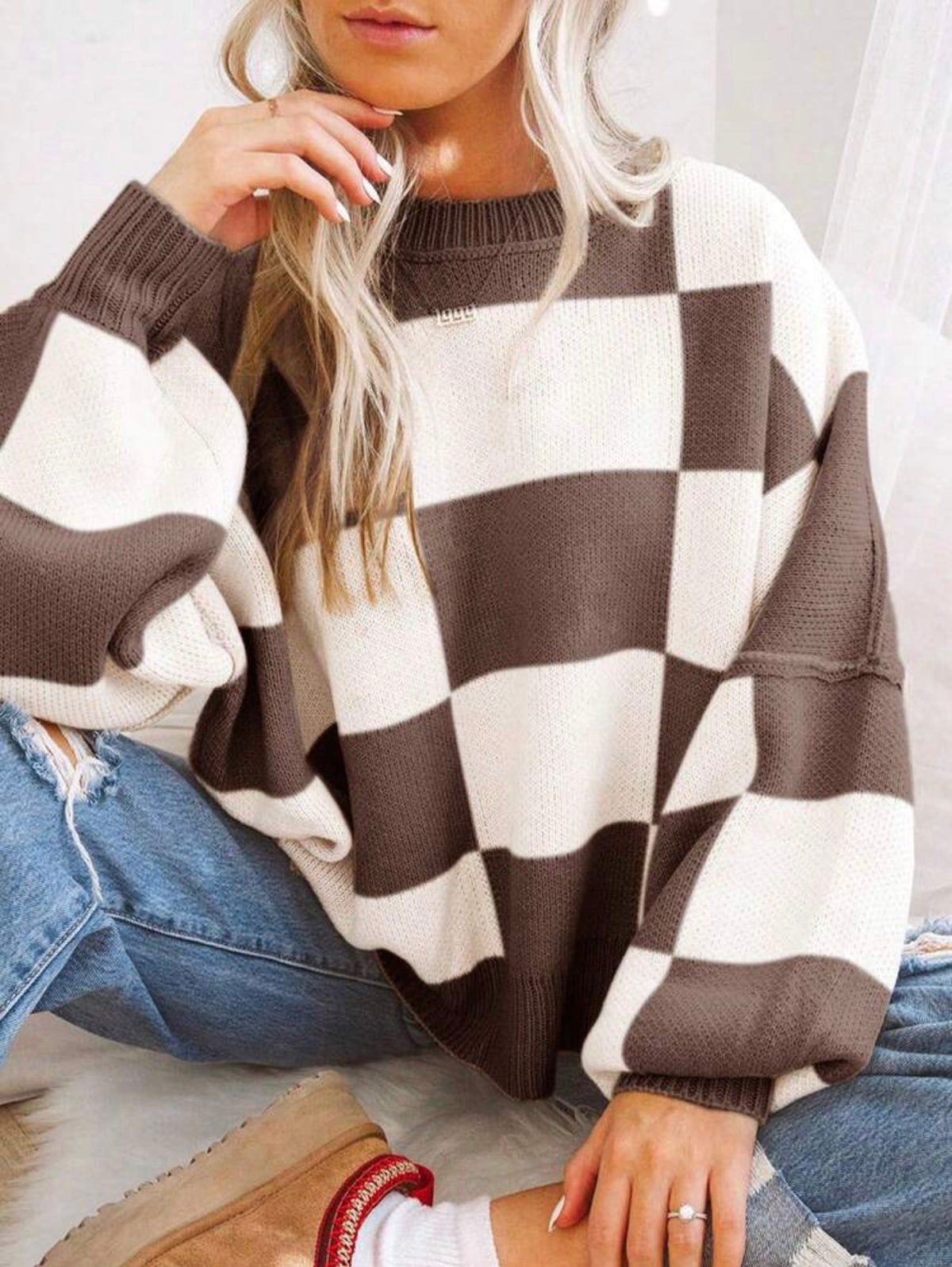 🩷✨ Cosy Chic Checkered Oversized Knit Jumper ✨