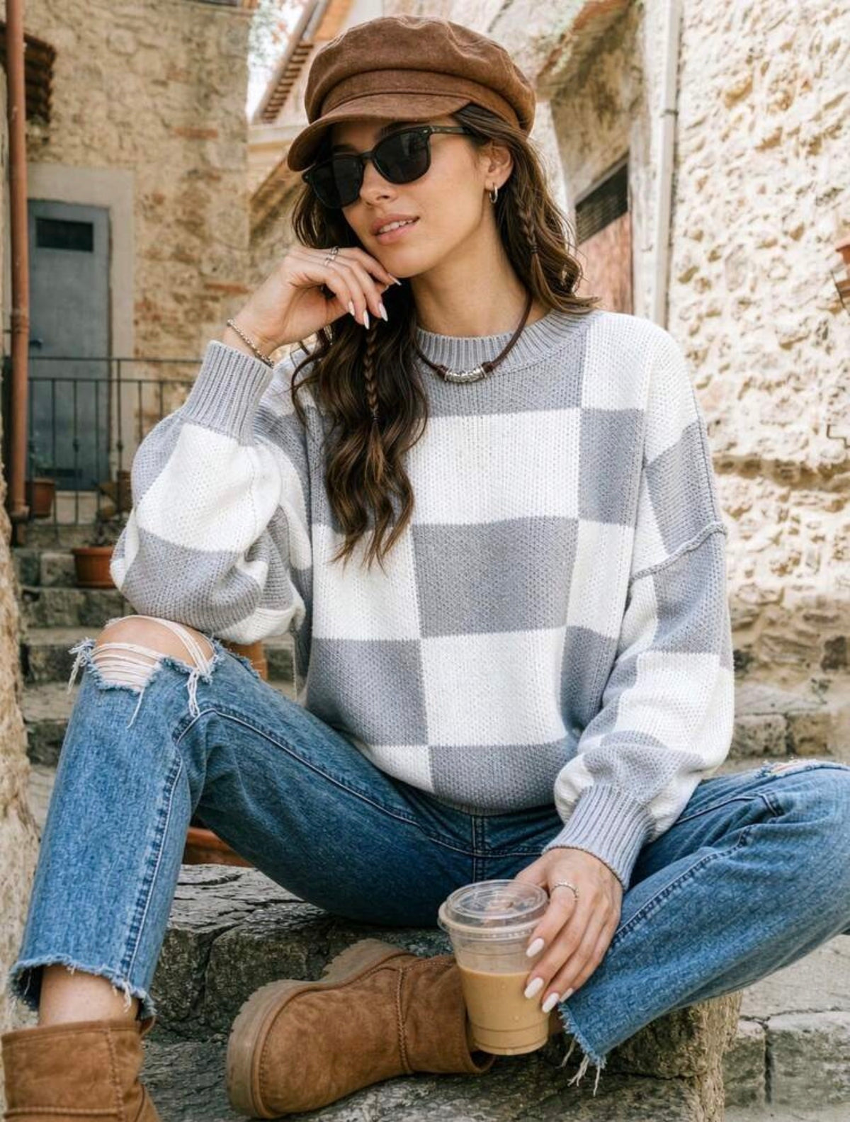 🩷✨ Cosy Chic Checkered Oversized Knit Jumper ✨