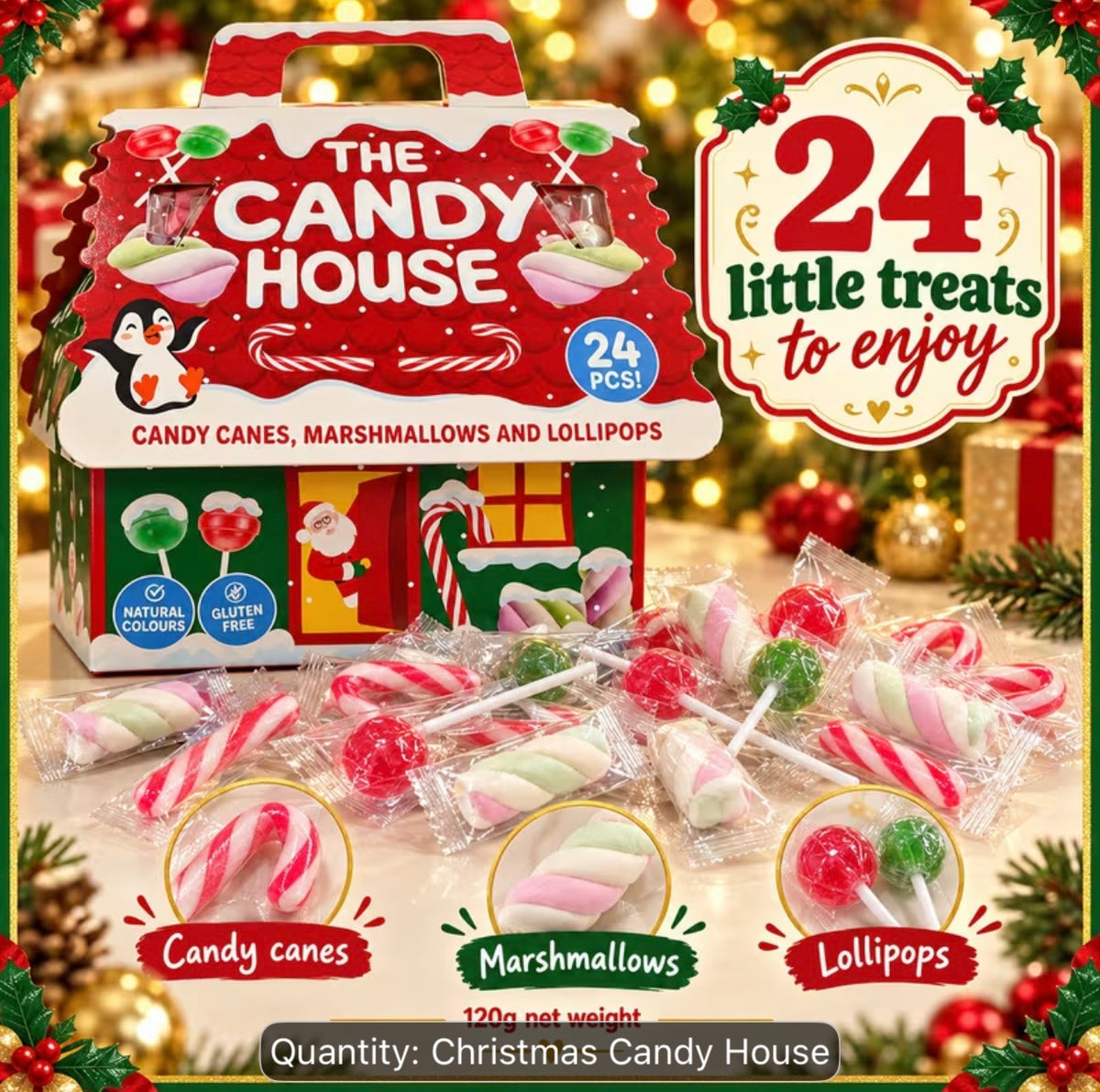 🎄🍭 Santa’s Sweet Wonderland – 24-Piece Christmas Candy House 🍬🎅✨
