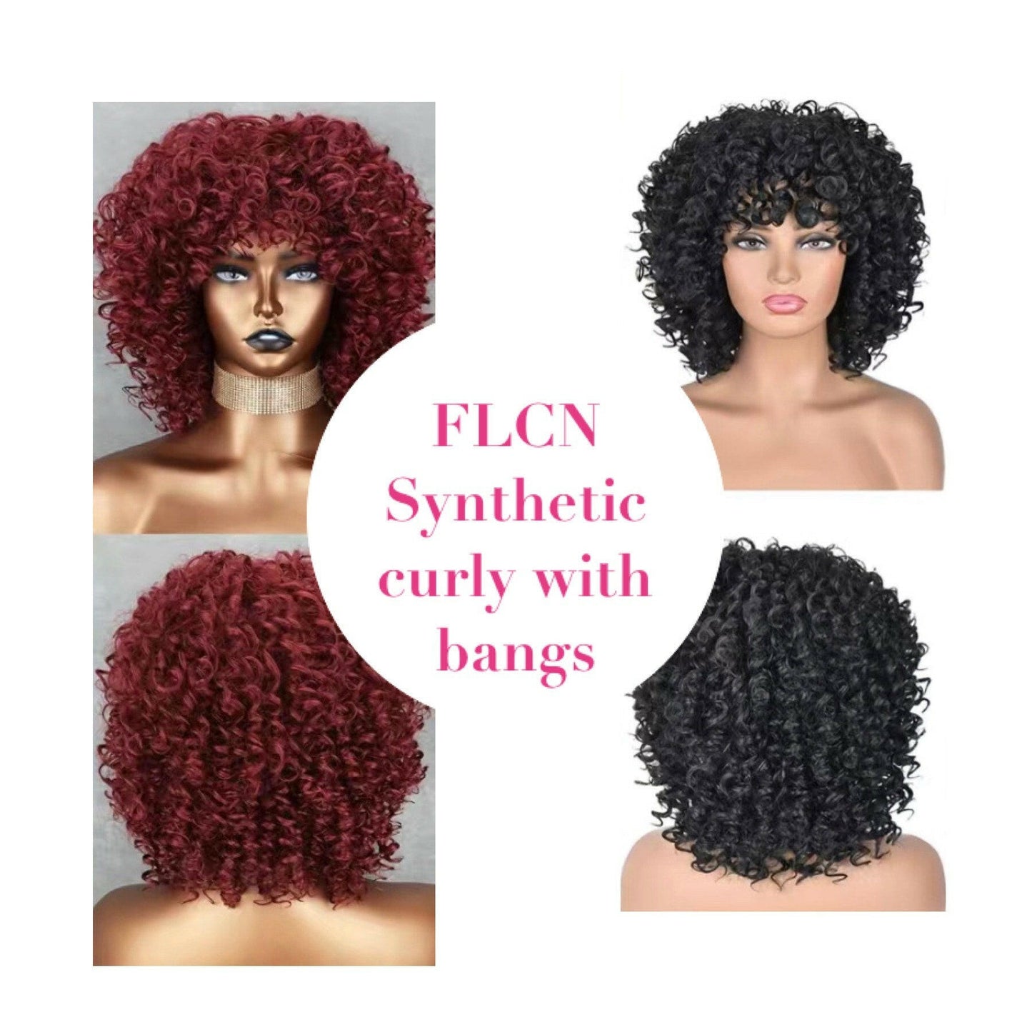 FLCN Synthetic curly wigs with bangs.